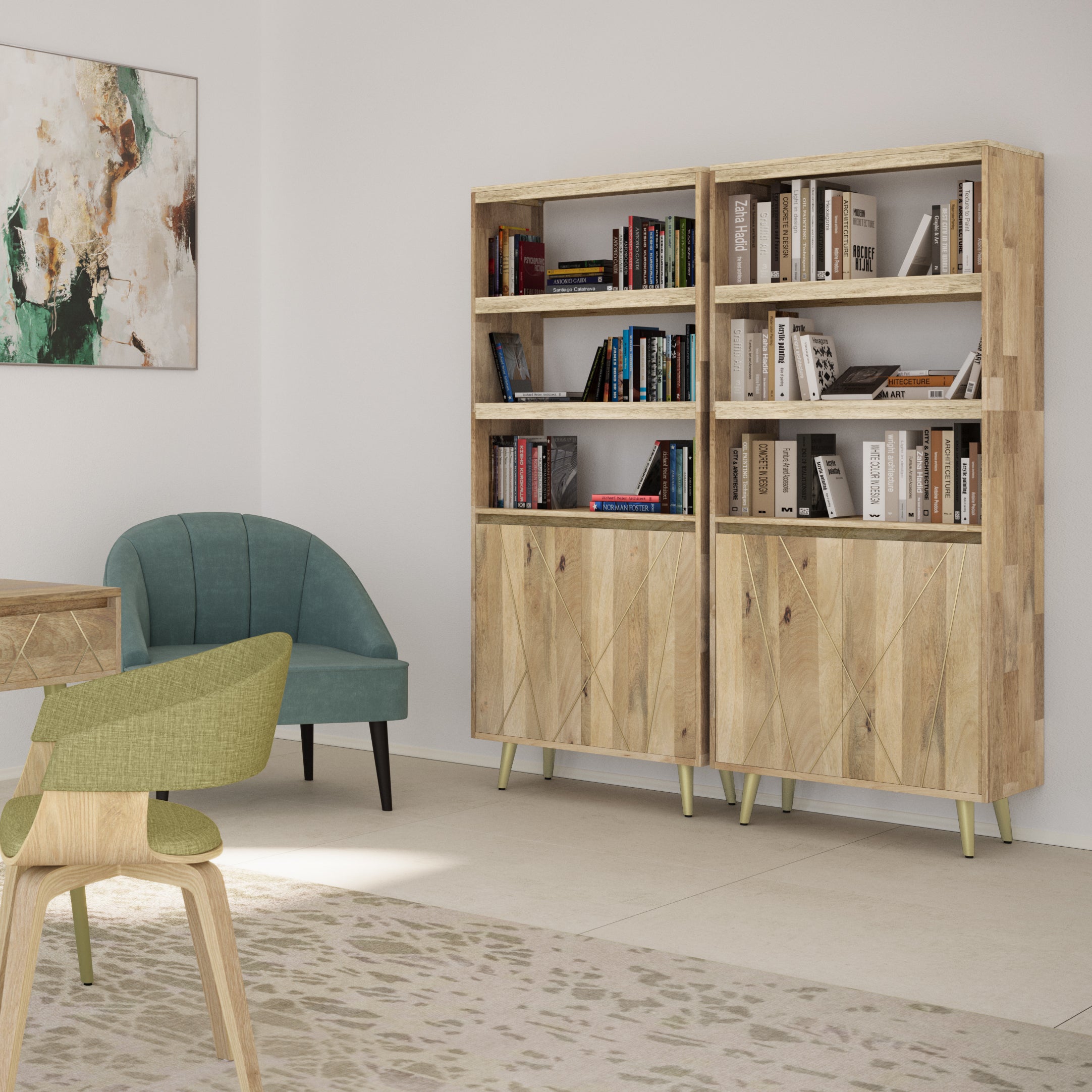 Jager - Bookshelf with Doors - Natural | Premium Home Decor - Grand Goldman