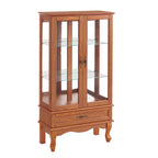 Lighted Glass Cabinet Glass Wine Cabinet Curio Display Cabinet with Adjustable Glass Shelves 2 Doors and 1 drawer Cabinet Bulb Included OAK - Grand Goldman Shop
