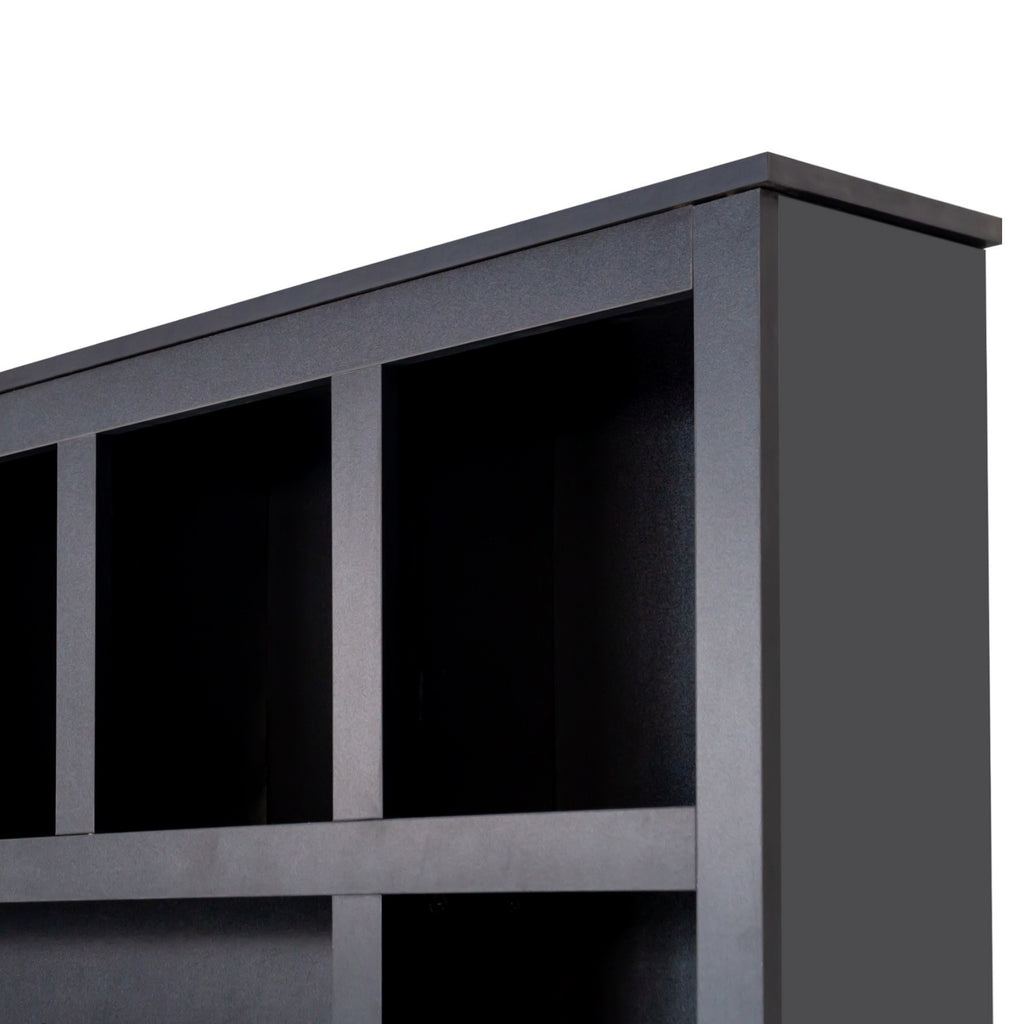 Farmhouse Wooden Hall Tree with 6 Hooks, Walnut Storage Bench with Adjustable Shelves,  4-in-1 Entryway Shoe Cabinet with Cubbies for Mudroom, Living Room, Black, 76.7'H (OLD SKU: N721S000044B) - Grand Goldman Shop