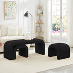 Set of 3 U-Shaped Modern Bench Teddy  Ottoman Bench for Entryway, Bedroom End of Bed, Set of 3 Small Sofa Footrest Extra Seating for Living Room, 44+18 Inch Bench Bench & Ottoman- Black - Grand Goldman Shop