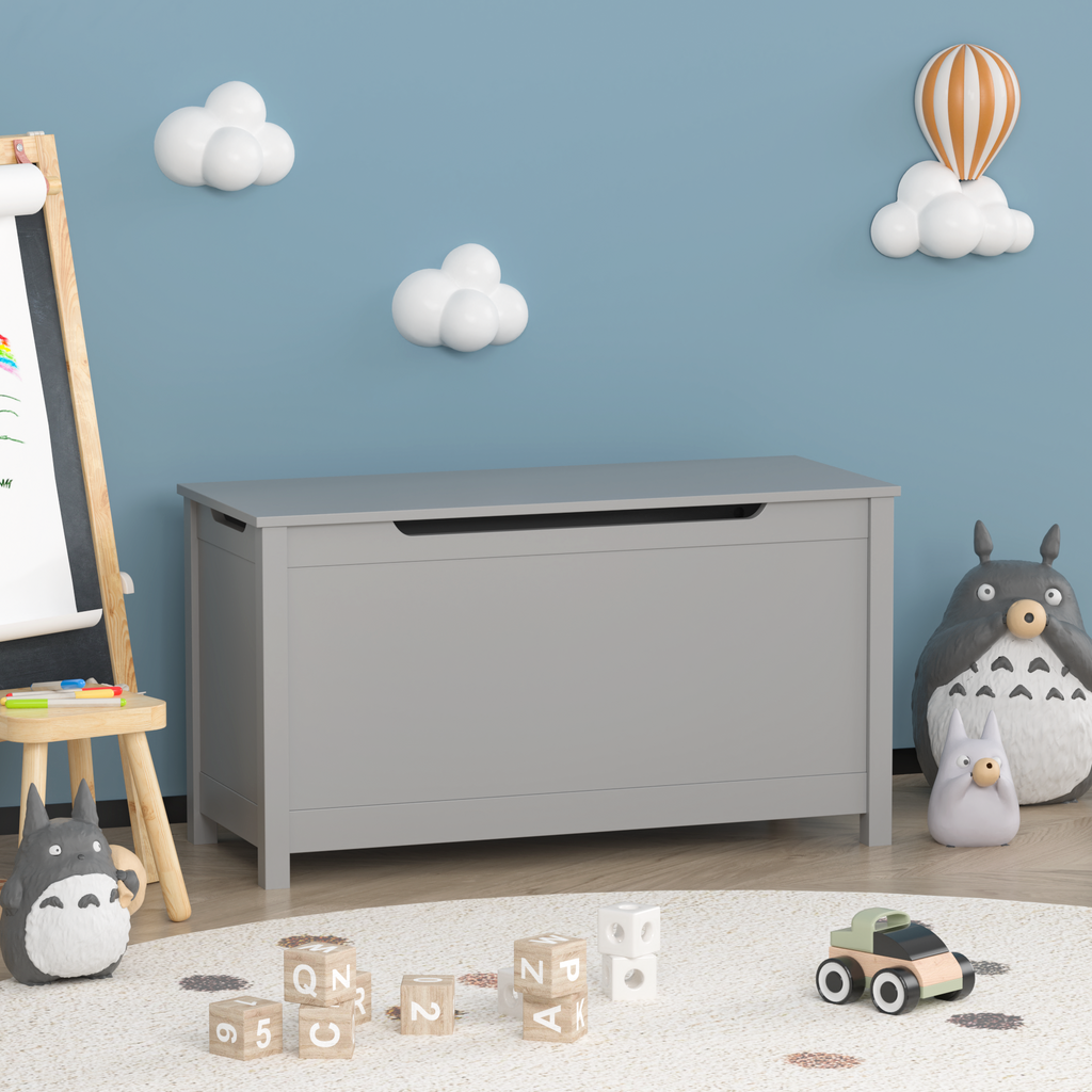Kids Wooden Toy Box Storage with Safety Hinged Lid for Ages 2+ (Gray) | Premium Home Decor - Grand Goldman