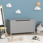 Kids Wooden Toy Box Storage with Safety Hinged Lid for Ages 2+ (Gray) | Premium Home Decor - Grand Goldman