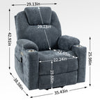 Up to 350 LBS Chenille Power Lift Recliner Chair, Heavy Duty Motion Mechanism with 8-Point Vibration Massage and Lumbar Heating, USB and Type-C Ports, Stainless Steel Cup Holders, Blue - Grand Goldman Shop