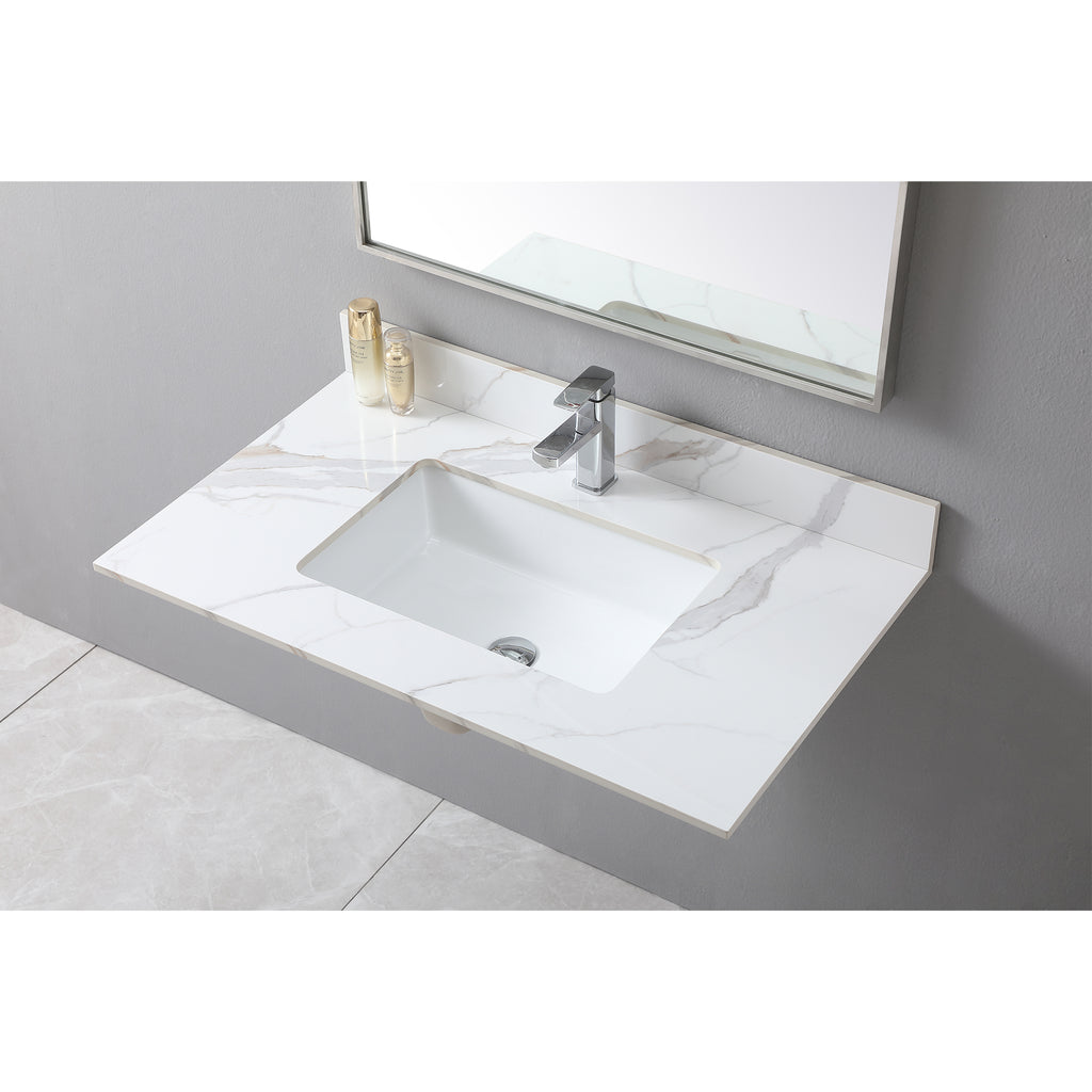 Montary 37inch bathroom vanity top stone carrara gold new style tops with rectangle undermount ceramic sink and single faucet hole - Grand Goldman Shop