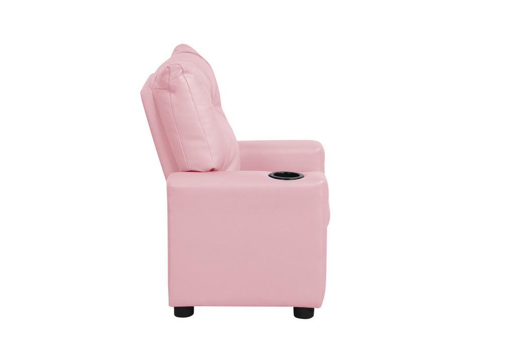 Evelyne 23'W Pink PU Leather Kids Recliner Chair with Cupholder | Premium Home Decor - Grand Goldman