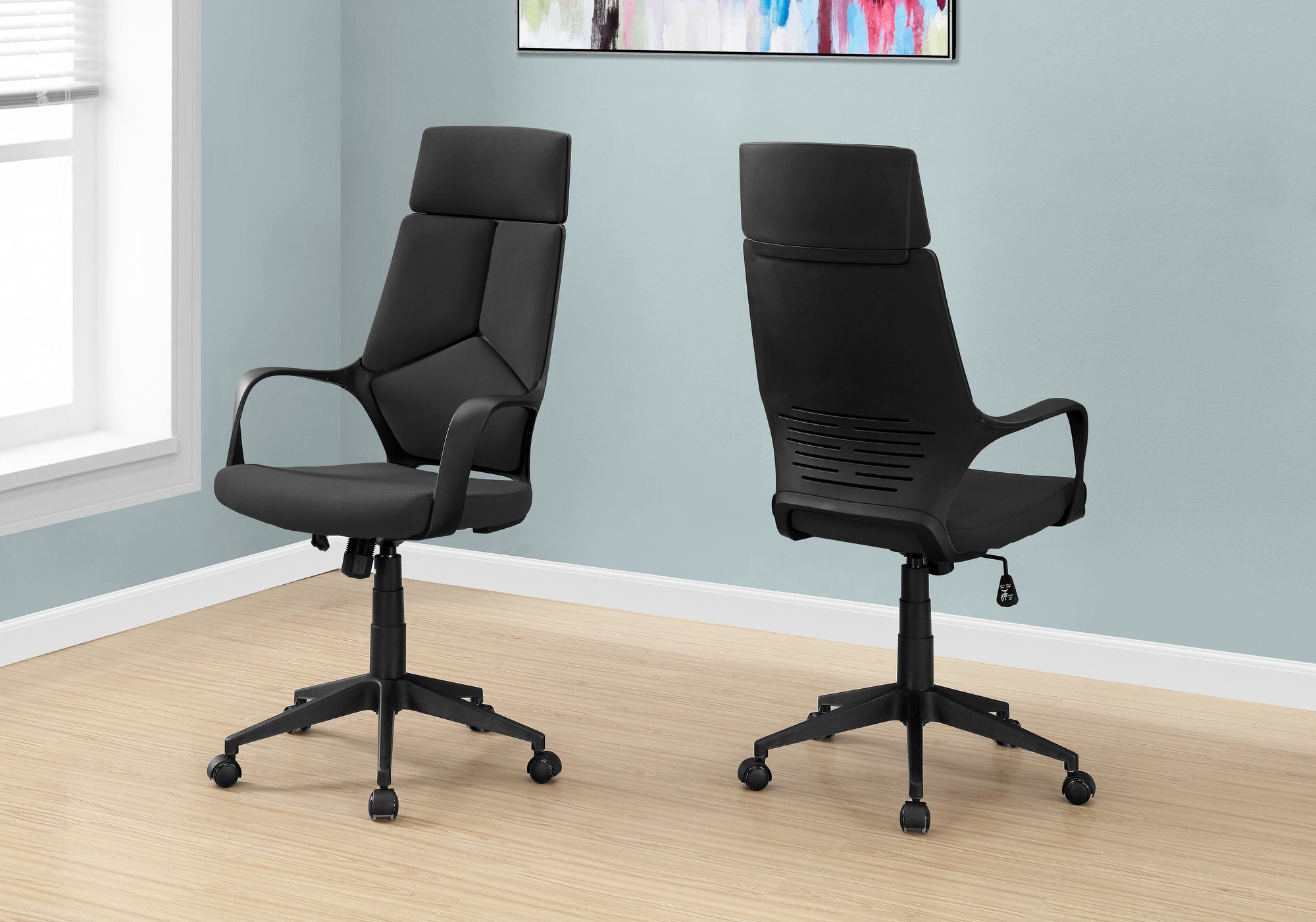 Office Chair, Adjustable Height, Swivel, Ergonomic, Armrests, Computer Desk, Work, Black Fabric, Black Metal, Contemporary, M