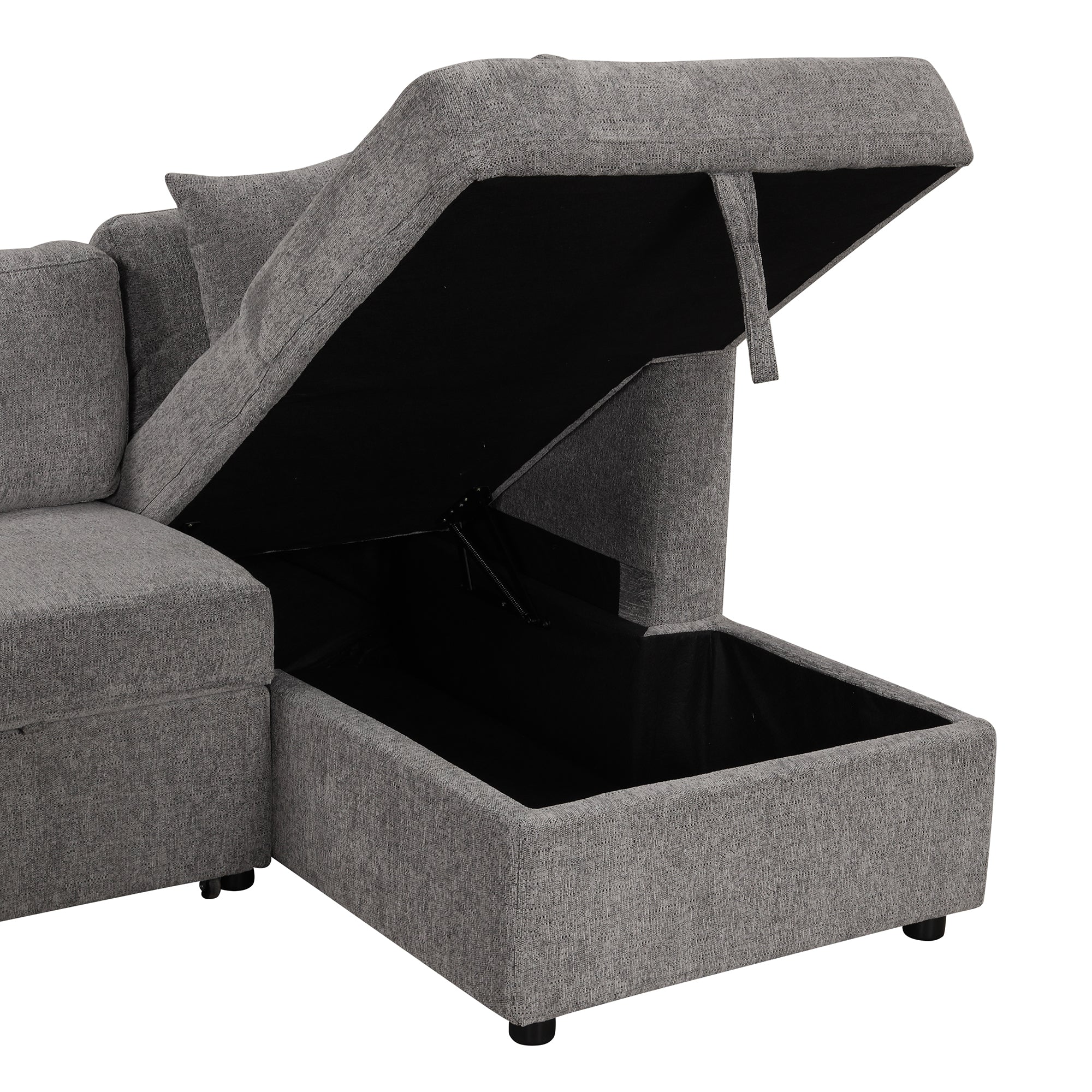 U-shaped Sectional Sofa Pull out Sofa Bed with USB Ports, Power Sockets, Storage Chaise, Light Gray Chenille, 108.6' - Grand Goldman Shop
