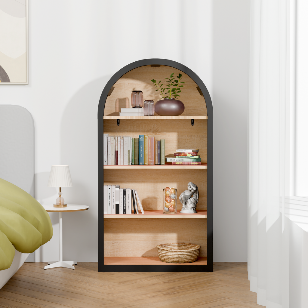 4-Tier Black Arched Bookshelf, 43' Tall Arched Bookcase with Storage Shelves - Grand Goldman Shop