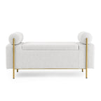 Elegant Upholstered Linen Storage Bench with Cylindrical Arms and Iron Legs, White - Grand Goldman Shop