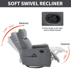Grey Faux Leather Heat Massage Manual Recliner Chair with Rocker and Swivel for Living Room - Grand Goldman Shop