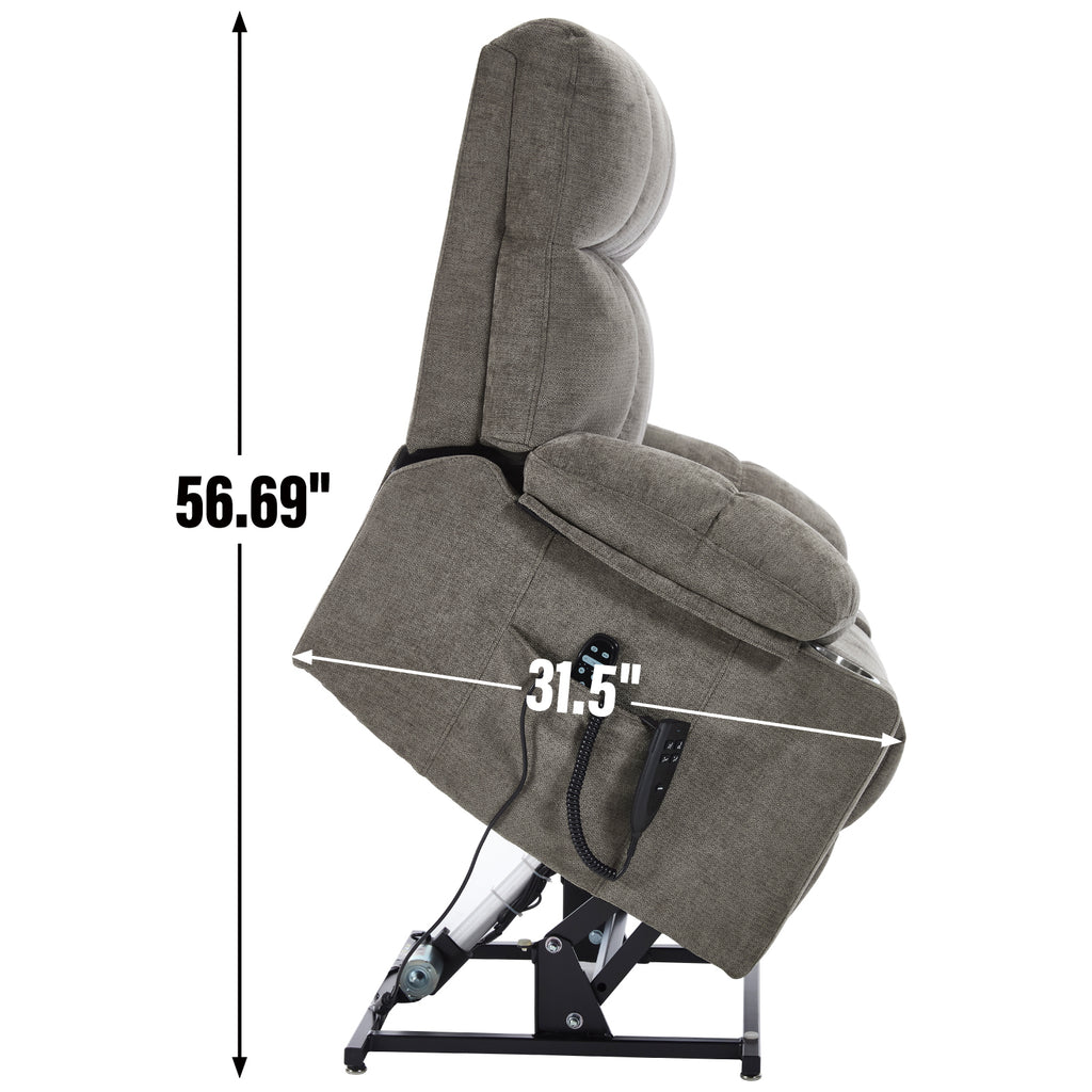 Brown Dual Motor Infinite Position Up to 350 LBS Chenille Power Lift Recliner Chair, Heavy Duty Motion Mechanism with 8-Point Vibration Massage and Lumbar Heating, Dual Cup Holders - Grand Goldman Shop