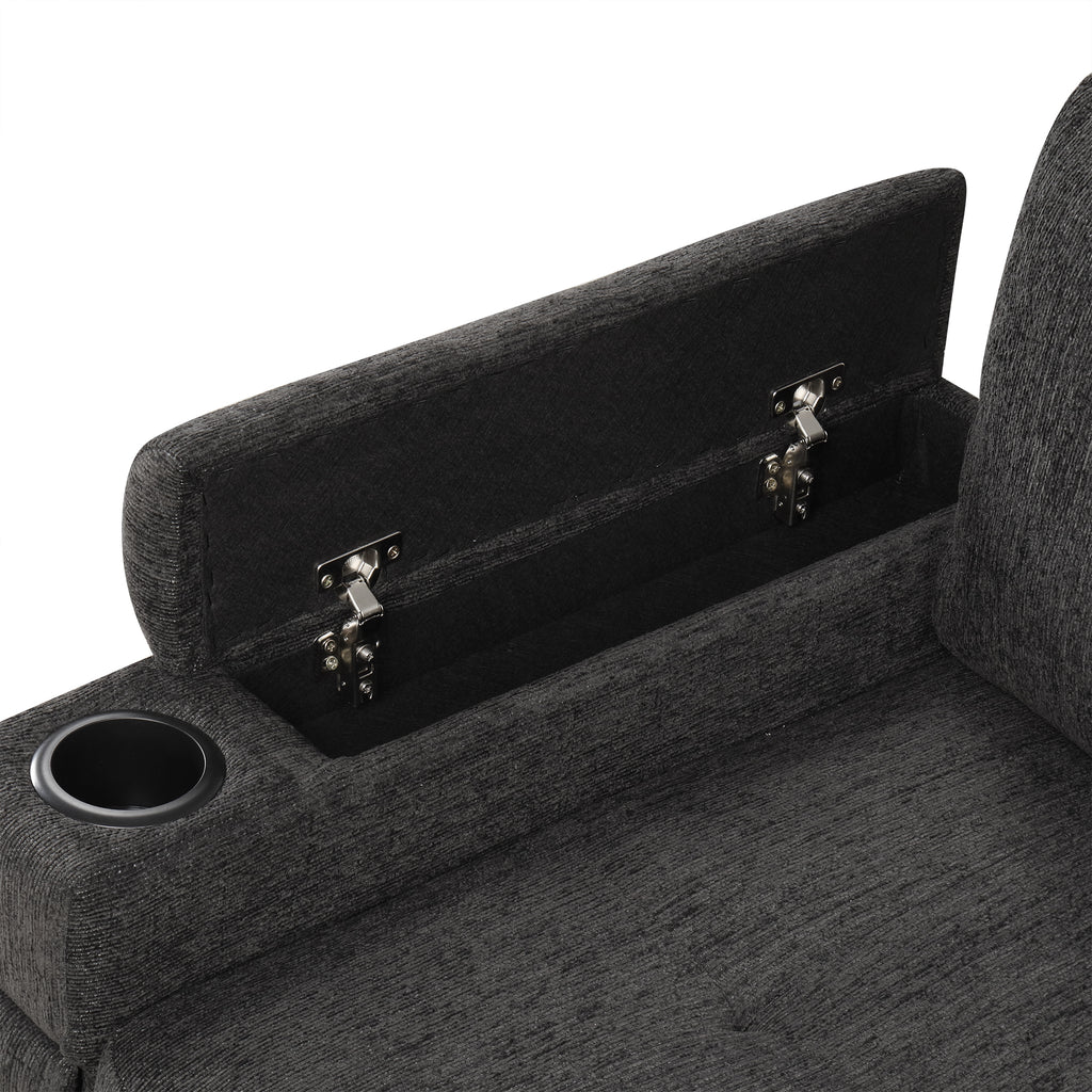 Black Convertible L-shaped Sofa Couch with Storage, Cup Holders, USB Ports, Chenille Fabric, 83.5' - Grand Goldman Shop