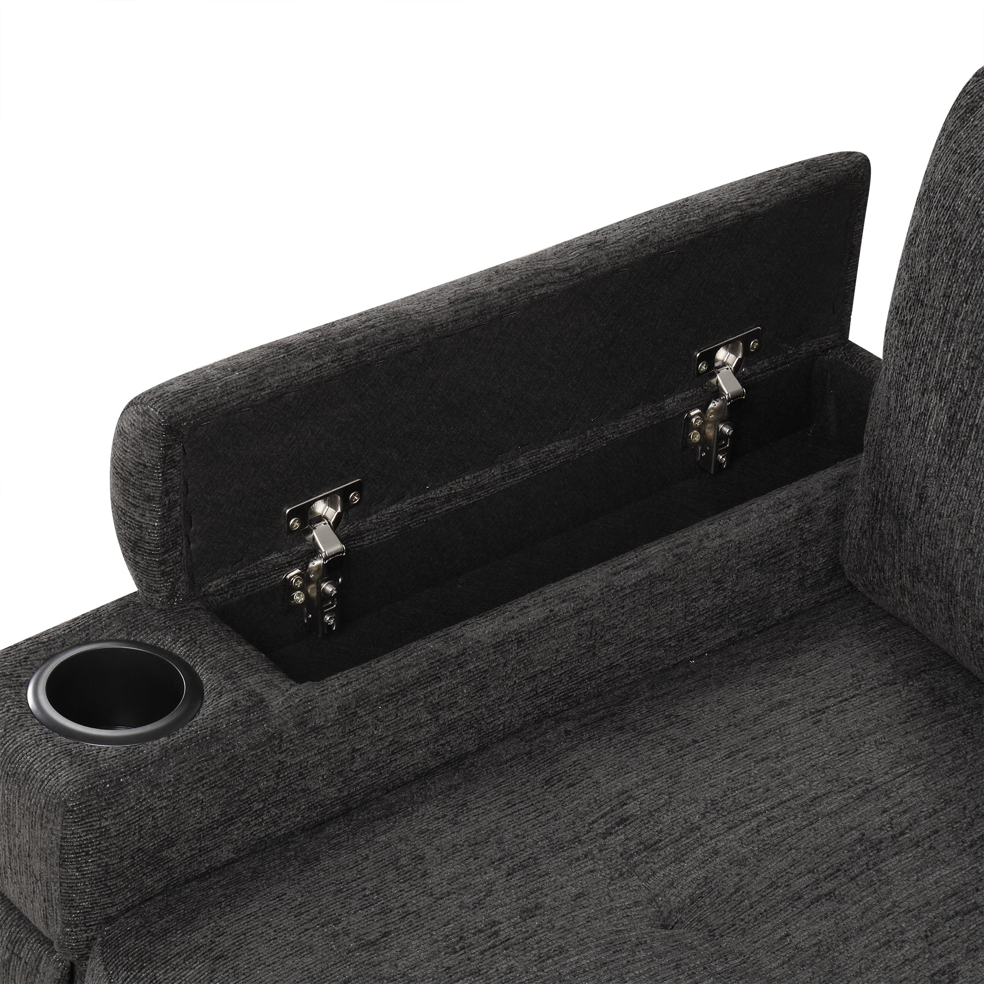 Black Convertible L-shaped Sofa Couch with Storage, Cup Holders, USB Ports, Chenille Fabric, 83.5' - Grand Goldman Shop