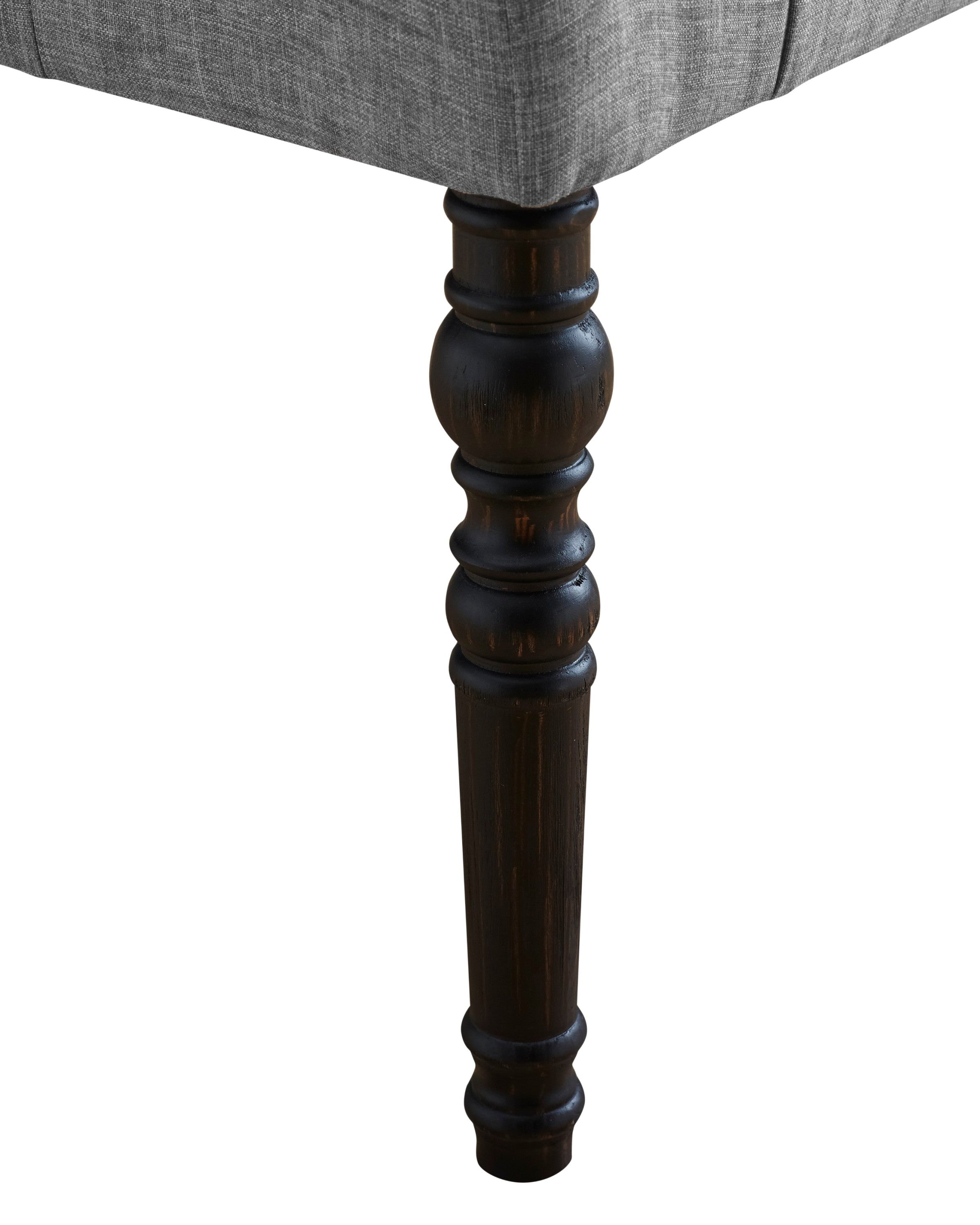 Leviton Fabric Tufted Turned Leg  Dining Bench, Gray - Grand Goldman Shop