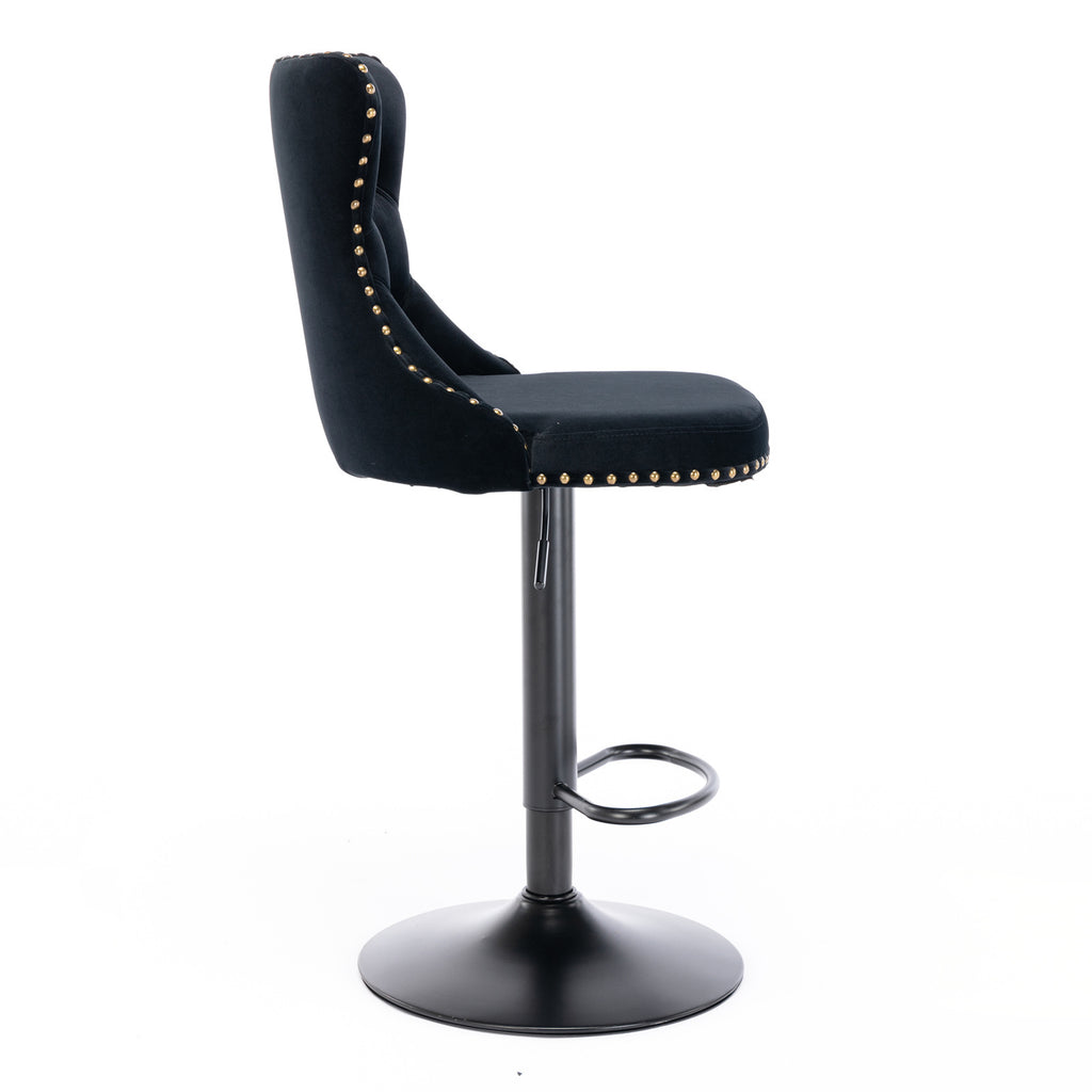 A&A Furniture,Swivel Velvet Barstools Adjusatble Seat Height from 25-33 Inch,17.7 inch base, Modern Upholstered Bar Stools with Backs Comfortable Tufted for Home Pub and Kitchen Island,Black,Set of 2 - Grand Goldman Shop