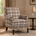 Upholstered Accent Chair, Vintage Armchair with Brown Linen Fabric and Nailhead Trim for Living Room - Grand Goldman Shop