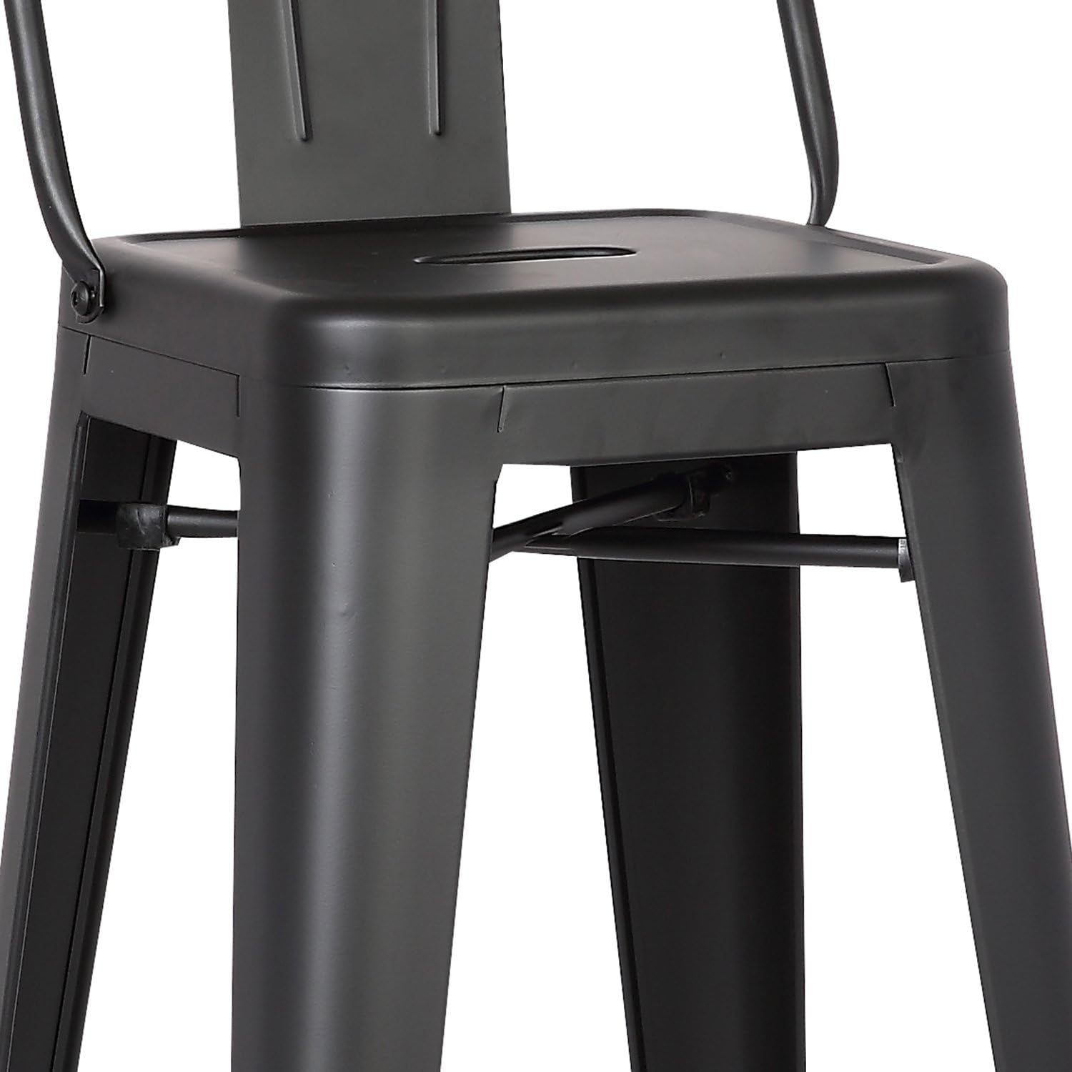 Modern Light Weight Industrial Contemporary Rustic Vintage Costal Metal Barstools with Bucket Back and 4 Leg Design, Seat Bar