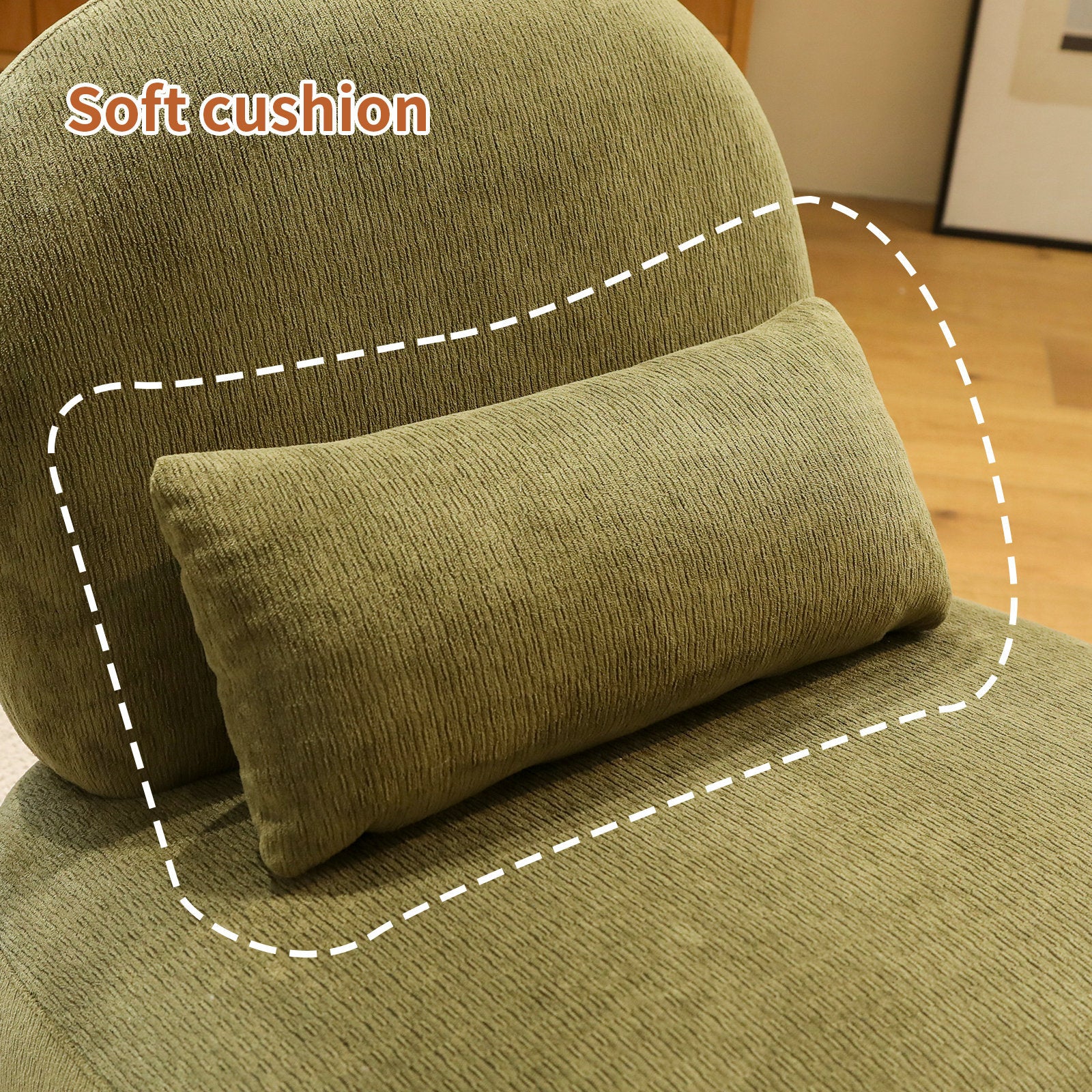 Cute Accent Chair with Solid Wood Legs, Velvet Living Room Chair with Soft Cushion, Cozy Bedroom Chair, Comfy Armless Reading Chair for Apartment, Waiting Room, Balcony (Green) - Grand Goldman Shop