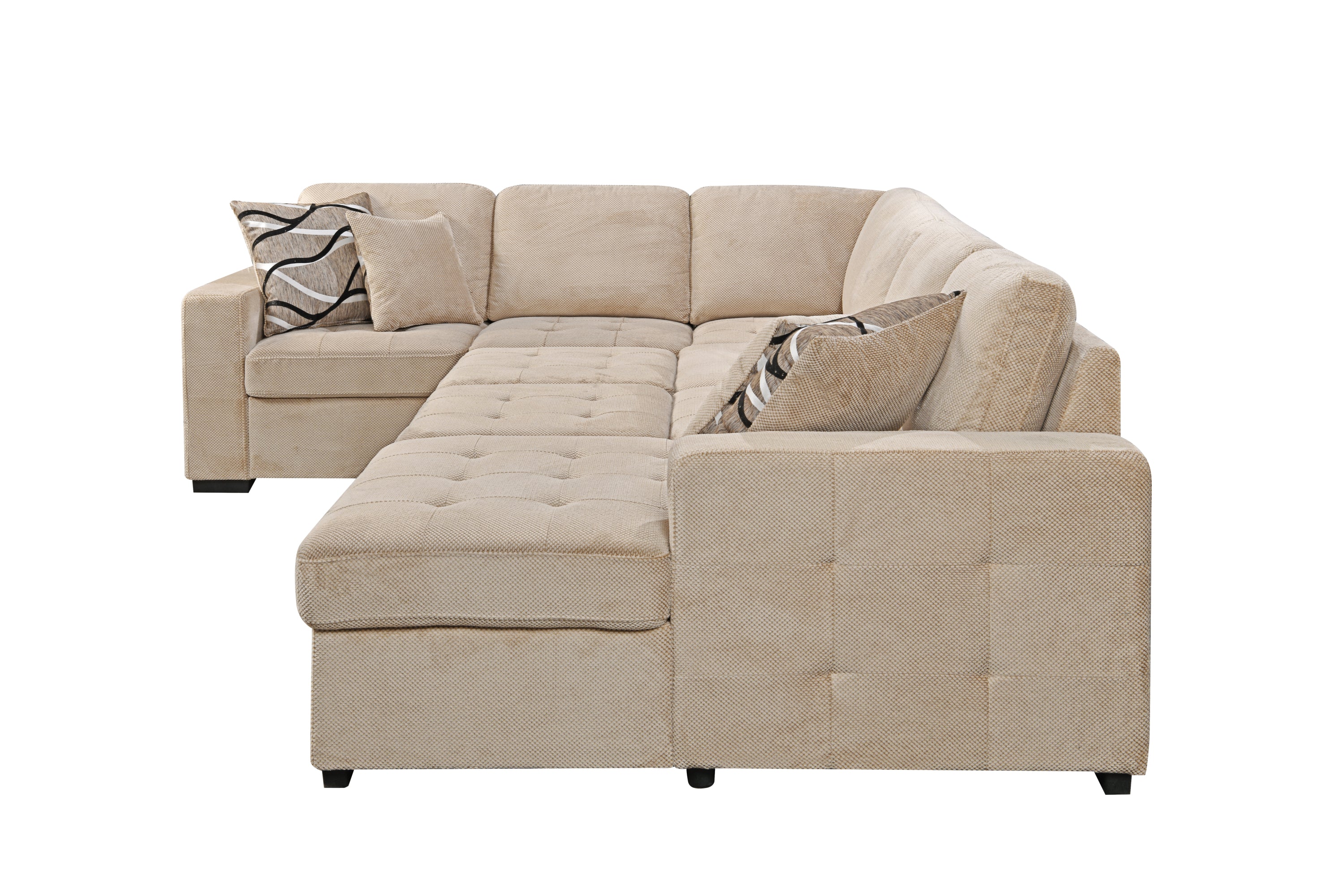 123' Oversized Sectional Sofa with Storage Chaise, U Shaped Sectional Couch with 4 Throw Pillows for Large Space Dorm Apartment. Beige - Grand Goldman Shop