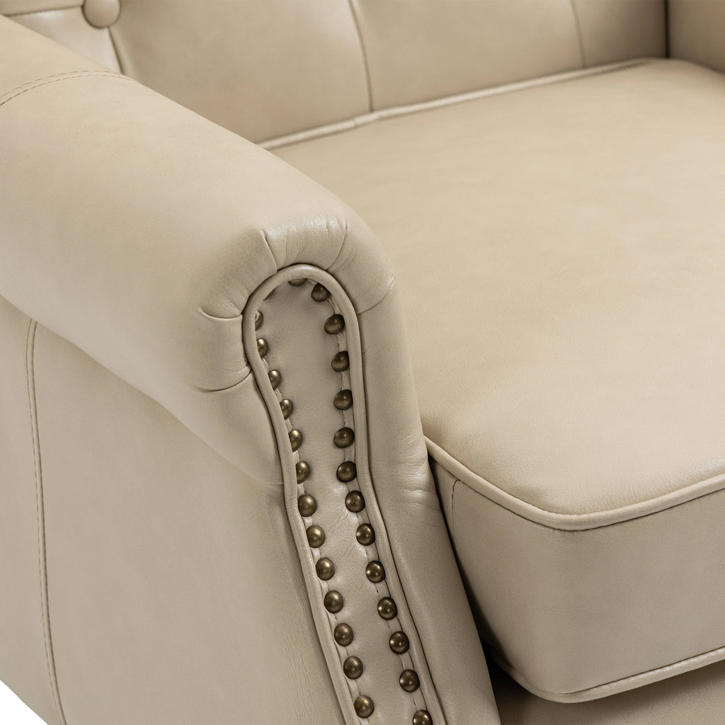Modern Accent Chair Lounge Chair with Sturdy Wood Legs in Camel PU Leather for Living Room and Bedroom - Grand Goldman Shop