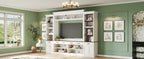 Farmhouse Entertainment Wall Unit with Bookshelf for TVs Up to 70', Walnut TV Stand with Adjustable Shelves, Mid-Century Media Console with Wine Rack for Living Room, White (NEW SKU: N721S000046K-2) - Grand Goldman Shop