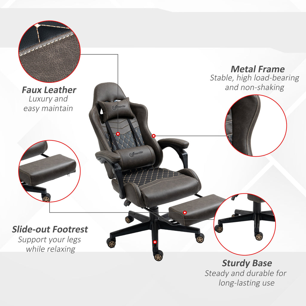 Vinsetto Racing Gaming Chair Diamond PU Leather Office Gamer Chair High Back Swivel Recliner with Footrest, Lumbar Support, A