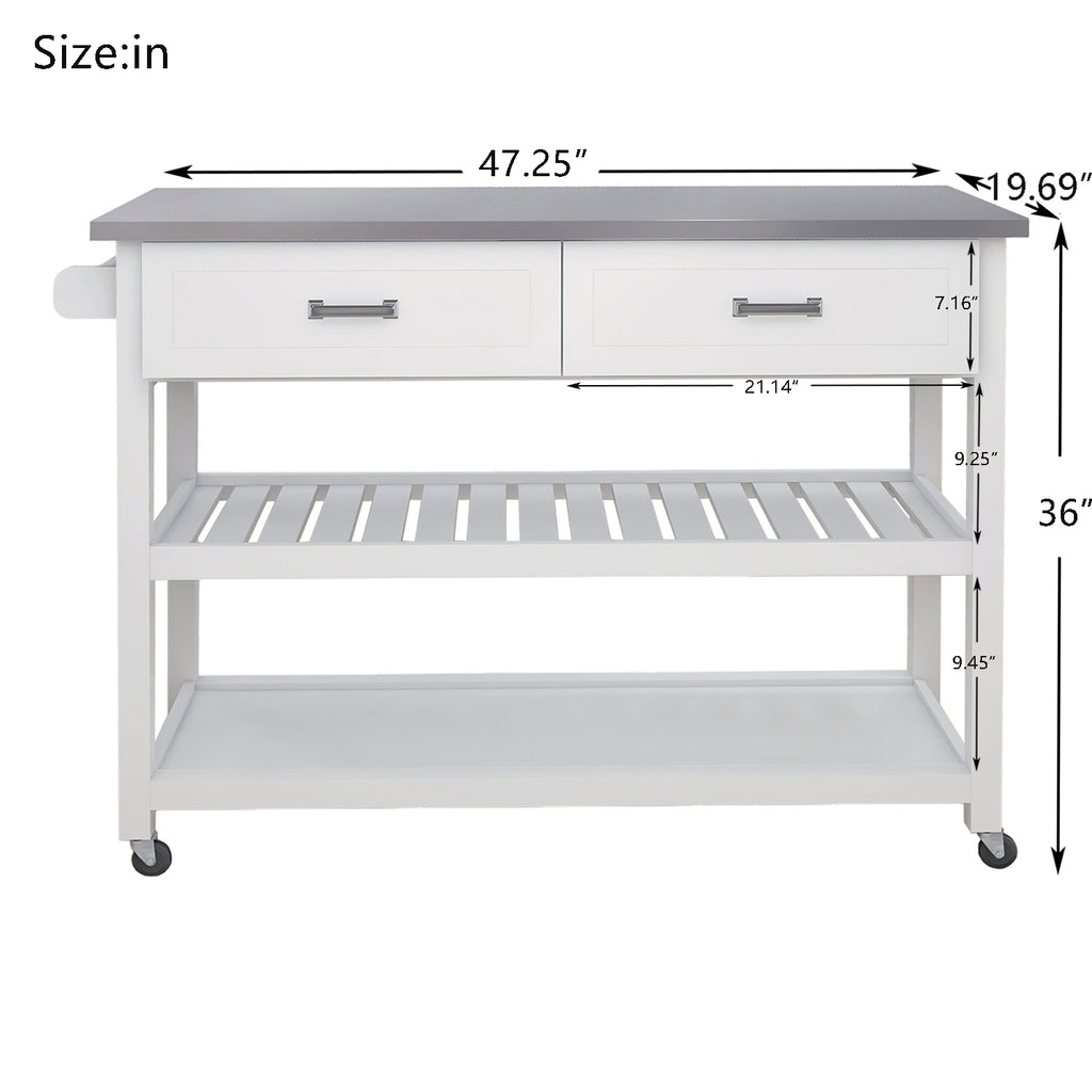 Stainless Steel Table Top White Kicthen Cart With Two Drawers - Grand Goldman Shop
