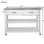 Stainless Steel Table Top White Kicthen Cart With Two Drawers - Grand Goldman Shop