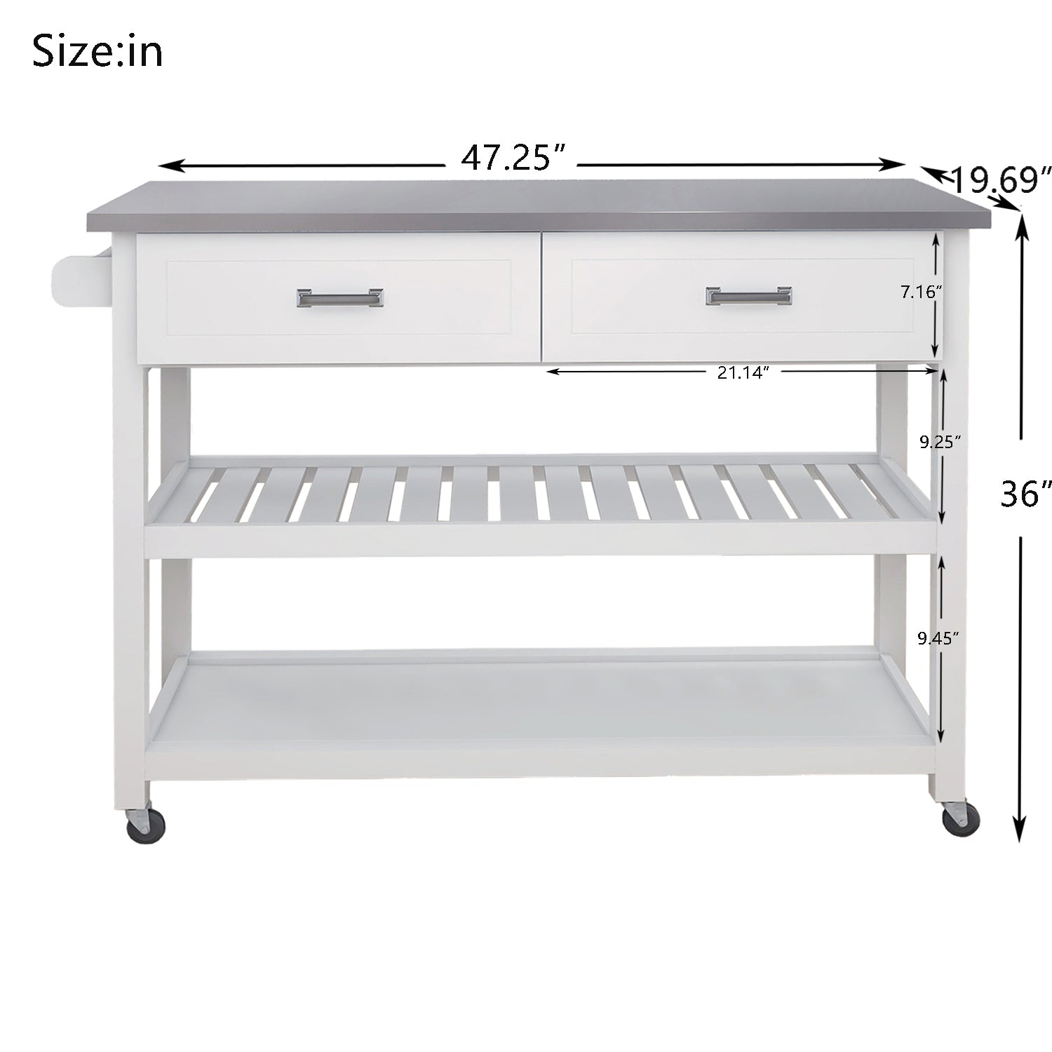 Stainless Steel Table Top White Kicthen Cart With Two Drawers - Grand Goldman Shop