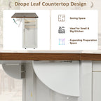 K&K 53.7' Farmhouse Kitchen Island with Power Outlet, 2 Sliding Barn Door Kitchen Storage Island with Drop Leaf, Spice Rack Rolling Kitchen Cart on Wheels, for Home, Kitchen and Dining Room, White - Grand Goldman Shop