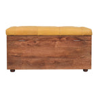 Solid Wood Buffalo Hide Honey Caramel Storage Trunk, Leather Upholstered, Yellow and Brown - Grand Goldman Shop