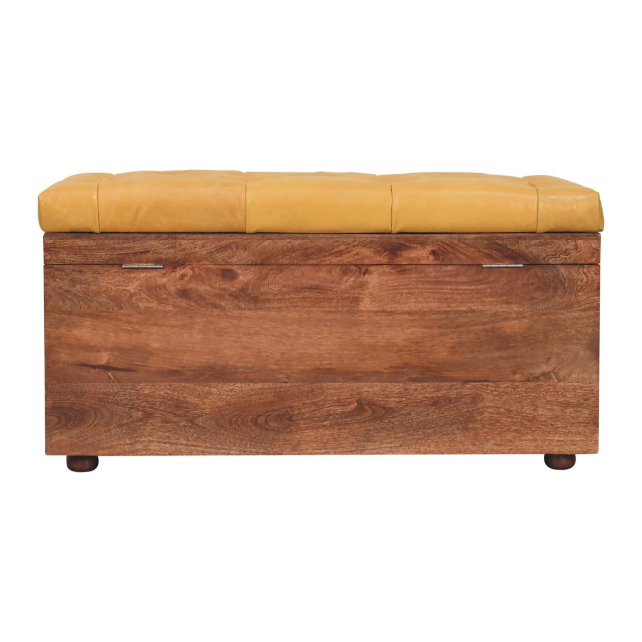 Solid Wood Buffalo Hide Honey Caramel Storage Trunk, Leather Upholstered, Yellow and Brown - Grand Goldman Shop