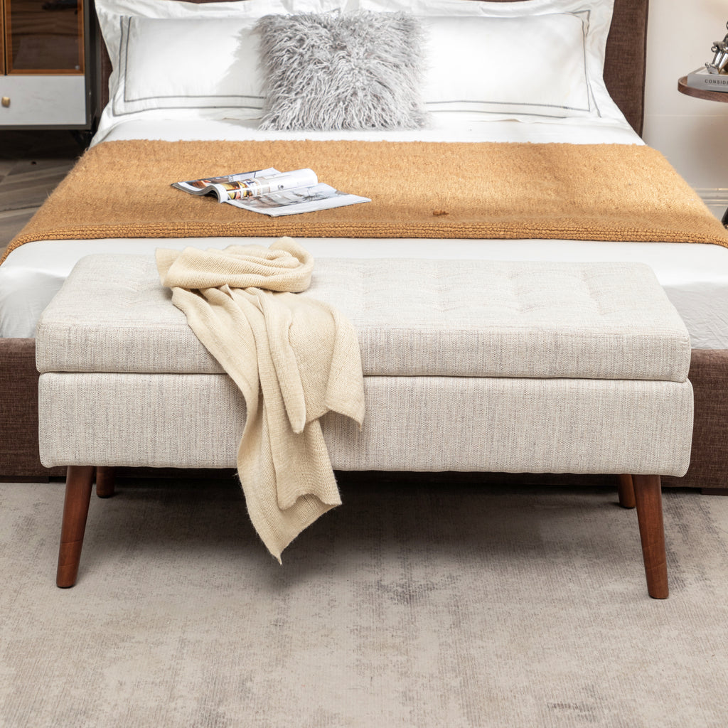 Storage Bench with Storage Bench for Bedroom End of Bed Bench Foot of Bed Bench Entryway Bench Storage Ottoman Bench 43.7' W x 18.1' D Off White Bench - Grand Goldman Shop