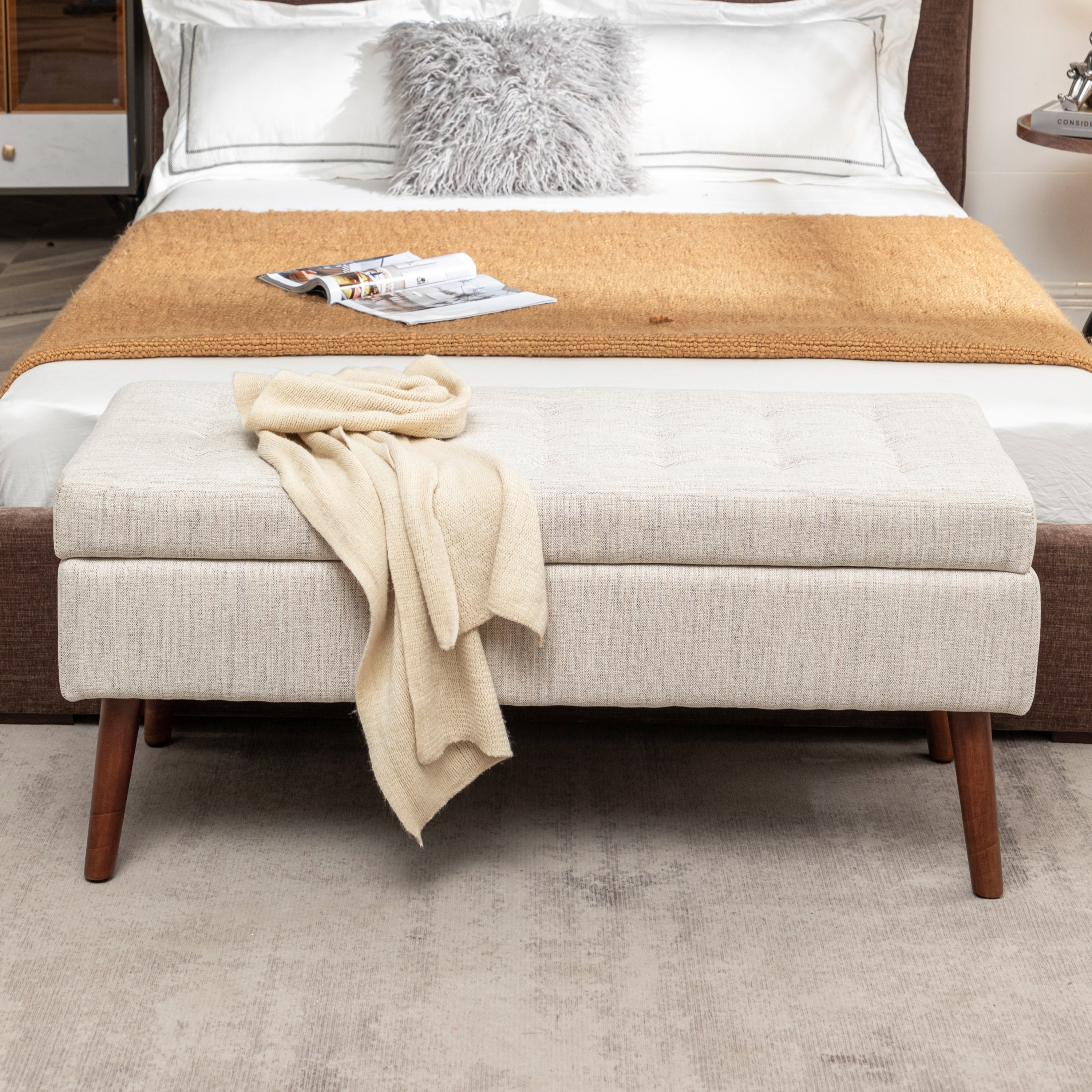 Storage Bench with Storage Bench for Bedroom End of Bed Bench Foot of Bed Bench Entryway Bench Storage Ottoman Bench 43.7' W x 18.1' D Off White Bench - Grand Goldman Shop