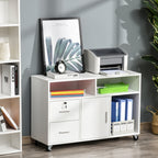 HOMCOM Printer Stand Home Office Mobile Cabinet Organizer Desktop with Caster Wheels, 2 Locking Breaks and Drawer, White | Pr