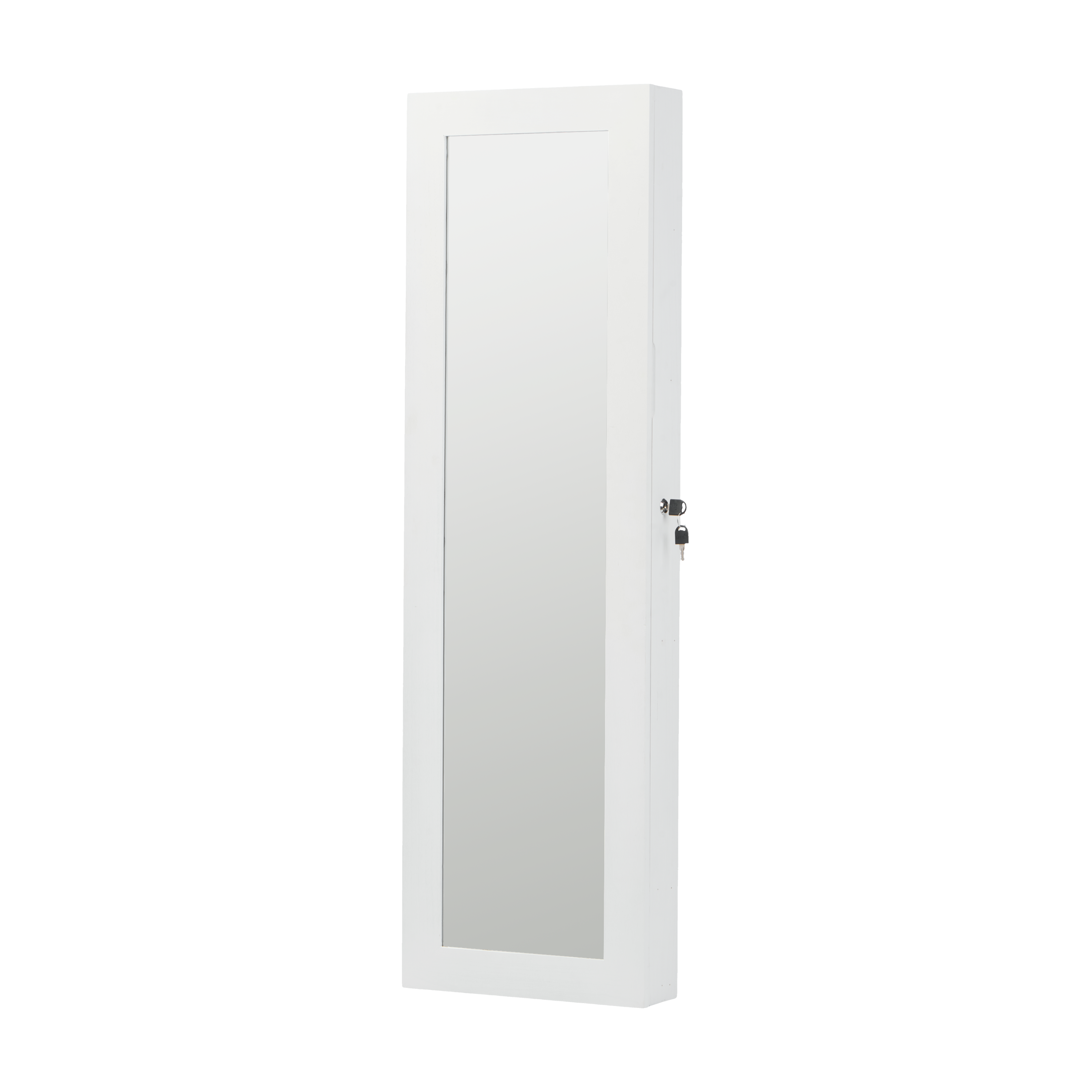 White Solid Wood Jewelry Armoire Organizer with Full-Length Mirror, Wall-Mounted Lockable Cabinet with LED Light, 47.5x14.3 in - Grand Goldman Shop