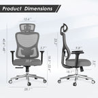 Ergonomic Office Chair,Mesh Desk Chair with Adjustable Lumbar Support and Headrest,Comfy Computer Chair with 3D Armrest Recli