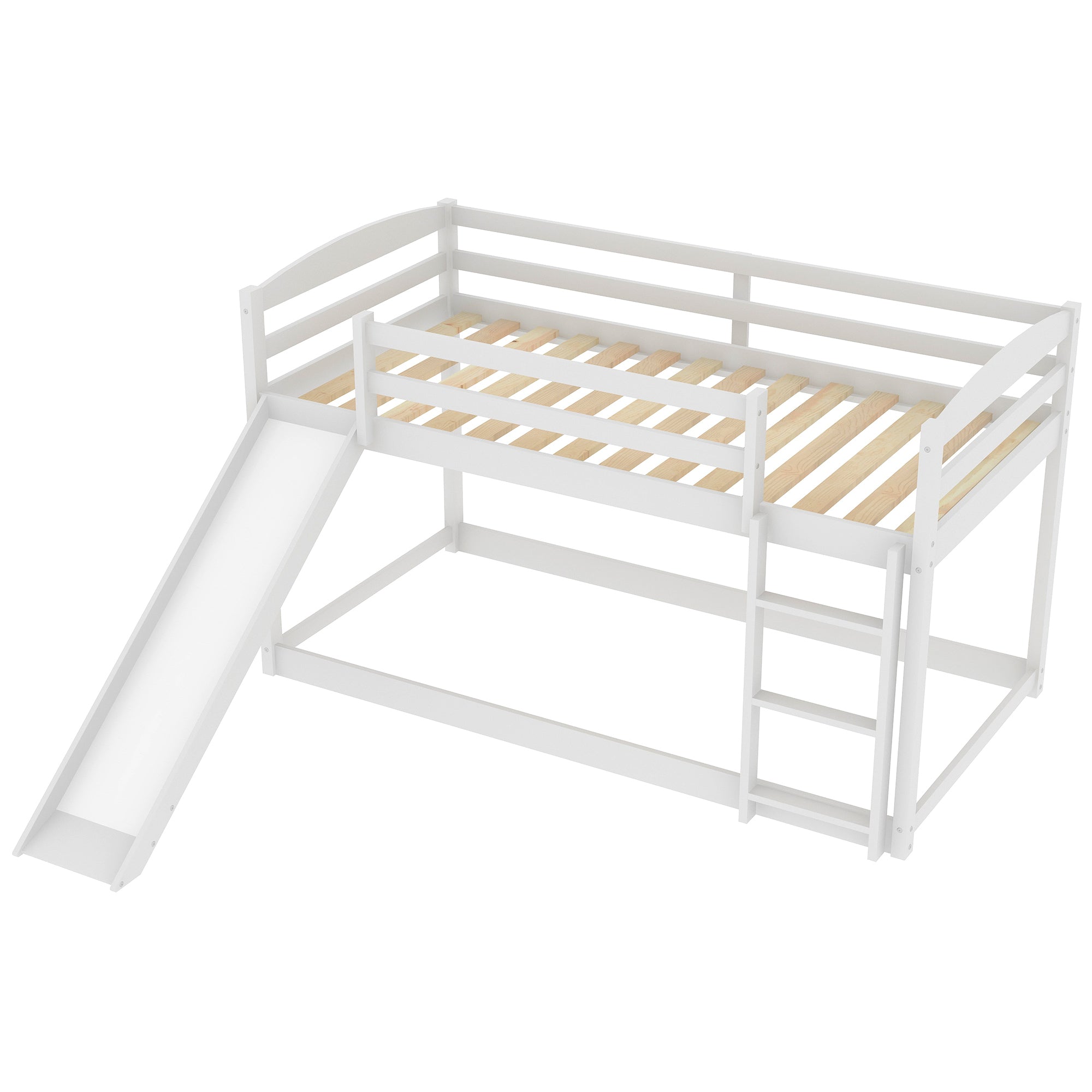 White Twin over Twin Bunk Bed with Convertible Slide and Ladder, Pine Wood and MDF, 79.3''L x 84.4''W x 46.5''H - Grand Goldman Shop