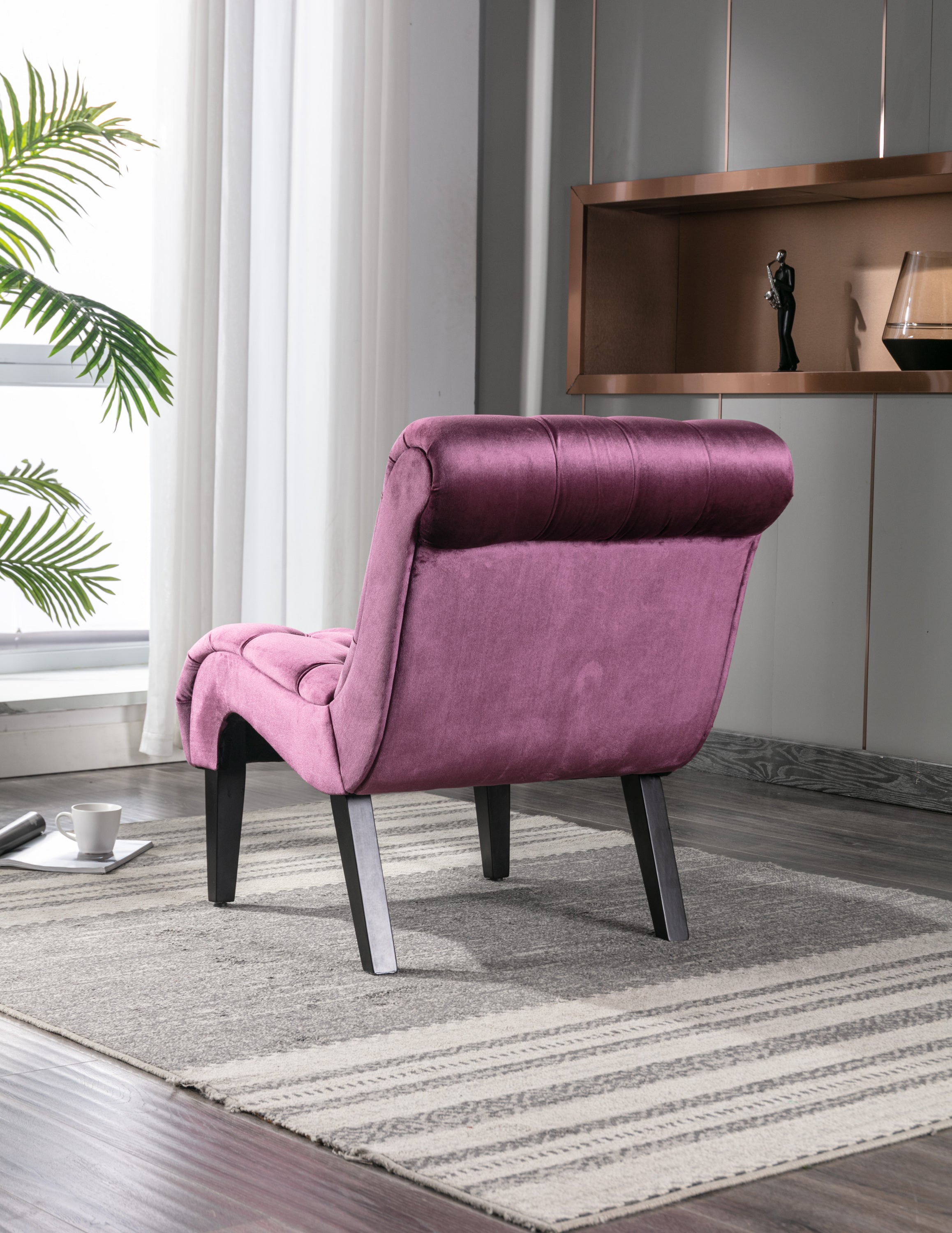 COOLMORE Modern Velvet Armless Accent Living Room Chair / Leisure Chair,Upholstered Fabric Button Comfortable Chair with Wooden Legs for Bedroom, Living Room, Office (Purple Velvet) - Grand Goldman Shop