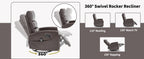 Heat Massage Manual Recliner Chair with Rocker and Swivel in Fabric for Living Room, Brown - Grand Goldman Shop