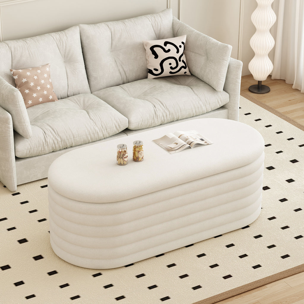 Storage Chenille Ottoman Bench Upholstered Fabric Storage Bench End of Bed Stool with Safety Hinge for Bedroom, Living Room, Entryway, Closet(40-inch, White) - Grand Goldman Shop