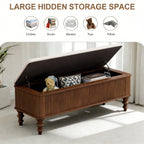 Walnut Multi-Functional Storage Ottoman Bench with Linen Seat, Solid Rubberwood Bed End Bench for Bedroom, Entryway, Living Room, Closet - Grand Goldman Shop