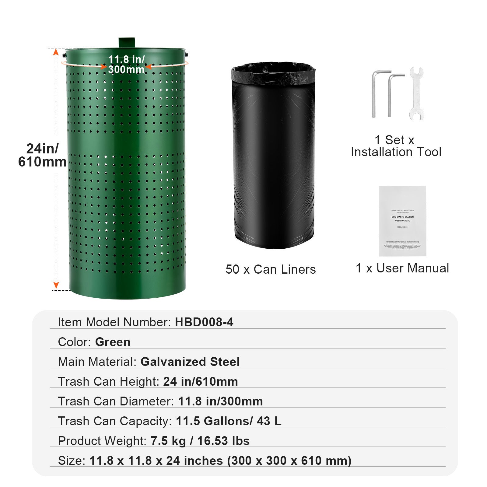 Dog Poop Trash Can 11.5 Gallons Weather-Resistant Dog Waste Bin with Lid - Grand Goldman Shop