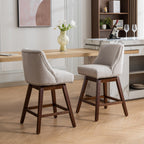 Ivory Upholstered Counter Height Swivel Barstools Set of 2, 26'' H Seat, Fabric and Rubber Wood - Grand Goldman Shop