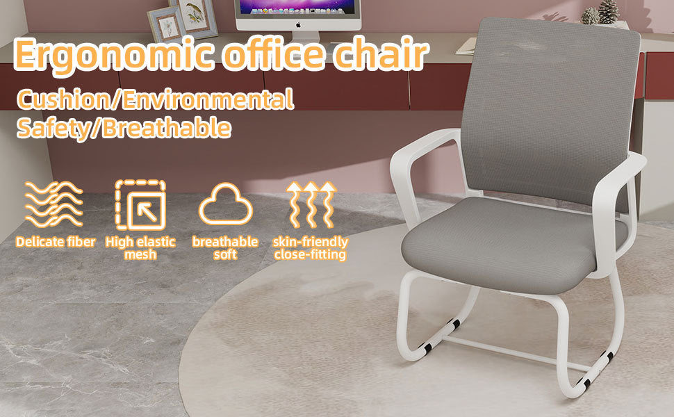 Minimalist Modern Office Chair with Metal Frame, Soft Mesh Backrest, White+Gray, for Home and Office Use - Grand Goldman