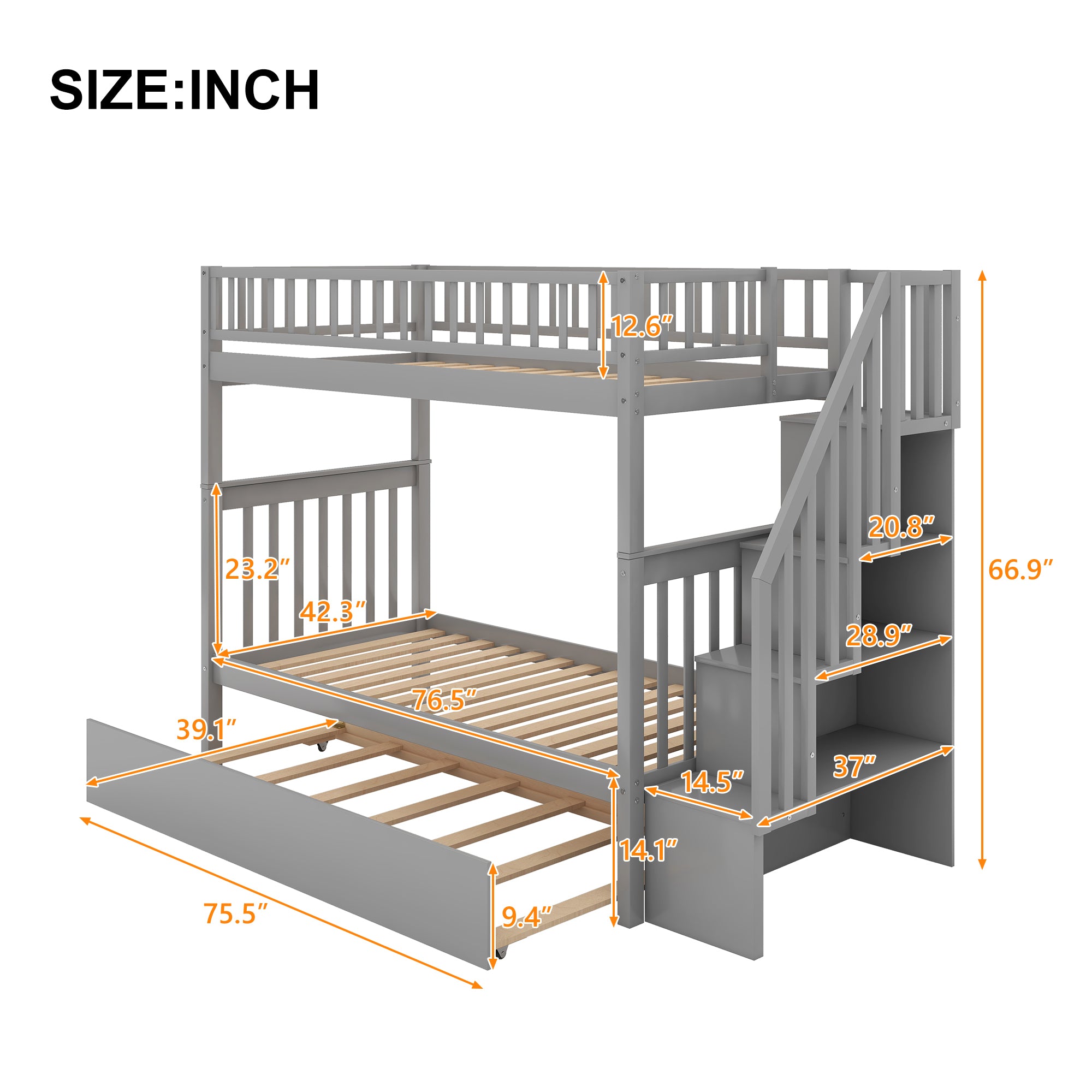 Twin over Twin Bunk Bed with Trundle and Storage - Grand Goldman Shop
