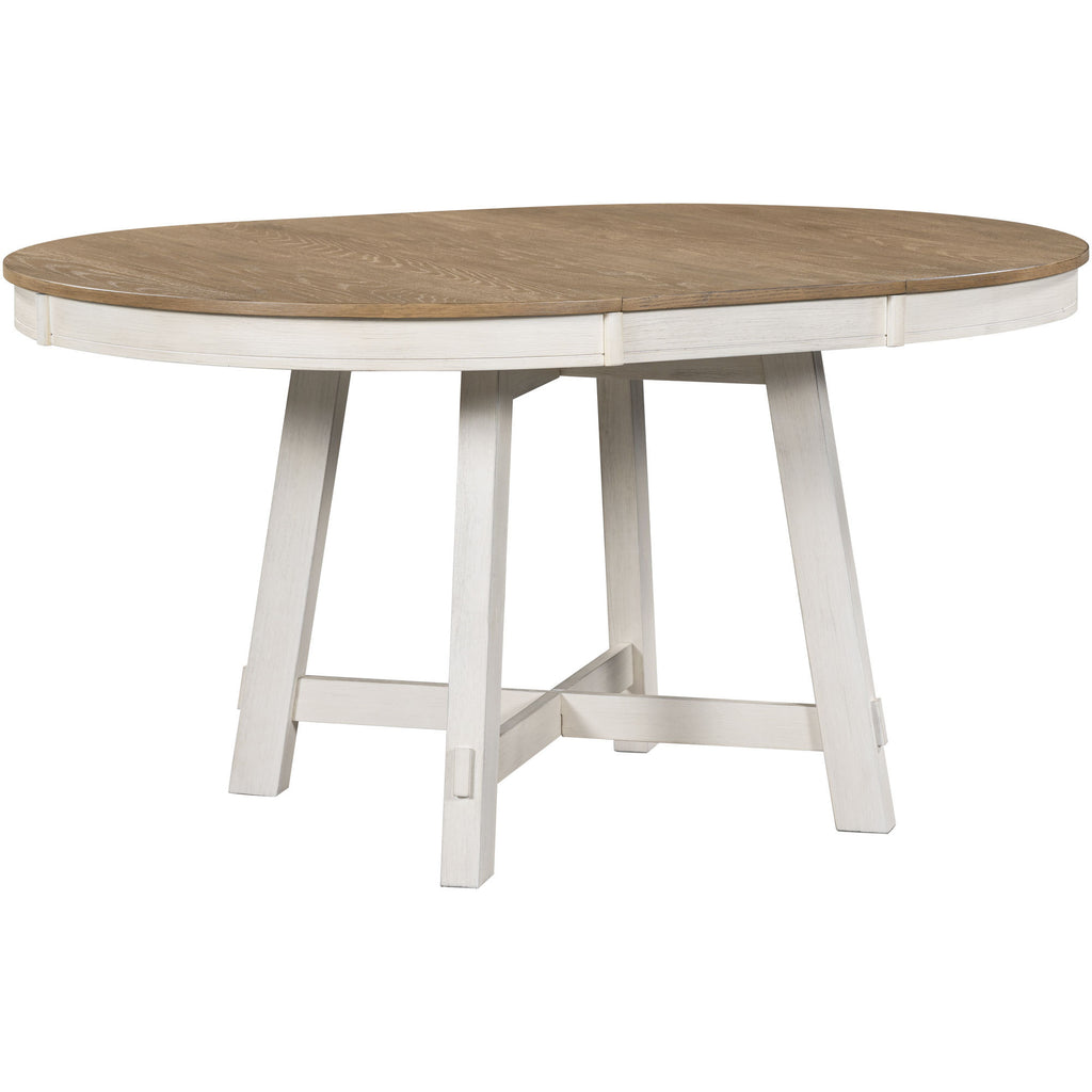 TREXM Farmhouse Round Extendable Dining Table with 16' Leaf Wood Kitchen Table (Oak Natural Wood + Antique White) - Grand Goldman Shop