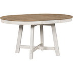 TREXM Farmhouse Round Extendable Dining Table with 16' Leaf Wood Kitchen Table (Oak Natural Wood + Antique White) - Grand Goldman Shop