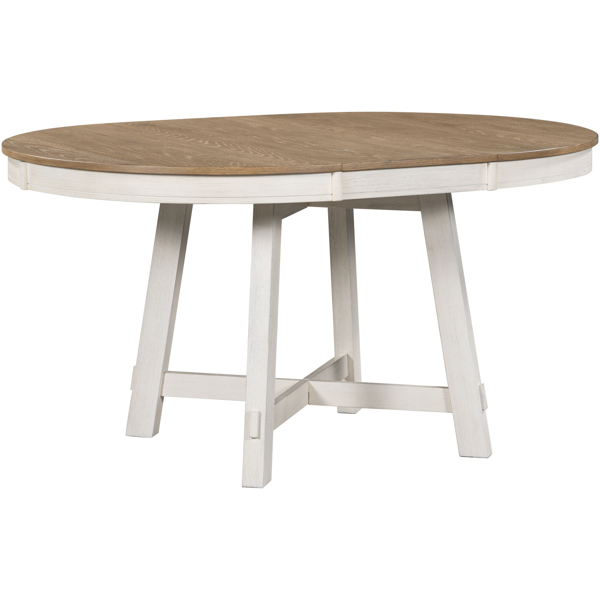 TREXM Farmhouse Round Extendable Dining Table with 16' Leaf Wood Kitchen Table (Oak Natural Wood + Antique White) - Grand Goldman Shop