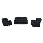 Blanche Black 3PC Reclining Sofa and Loveseat and Glider Recliner with LED Lights and Speakers in Black Upholstered Fabric, Medium Firm Seating, 3-Piece Set - Grand Goldman Shop